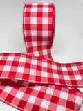 MayArts Checks 2.5" DOUBLE SIDED Red & White Buffalo Check Wired Ribbon - 10 Yards 10 Yards Wired Check Ribbon | Perpetual Ribbons
