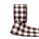 MayArts Checks 2.5 inch Brown & White Buffalo Check Wired Ribbon - 10 Yards 10 Yards Wired Buffalo Check Ribbon | Perpetual Ribbons