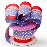 PaperMart Patriotic Ribbon 2.5" x 10 yds Wired Patriotic Ribbon, Light Blue Ribbon with White Polka Dots & Red Edge, Ribbon for Bows & Wreaths