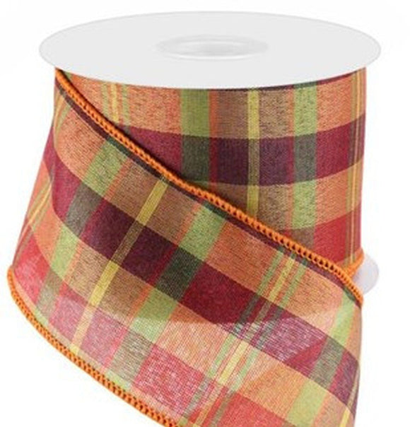 PerpetualRibbons Autumn Wired Autumn Plaid Ribbon - 2.5 inch Orange, Brown, Green & Gold Woven Plaid Ribbon - 10 Yards