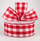 PerpetualRibbons Checks 2.5 1.5" or 2.5" x 50 Yards Red & White Linen Buffalo Check Ribbon 1.5" or 2.5" x 50 Yards Red & White Linen Buffalo Check Ribbon
