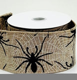 PerpetualRibbons Halloween 2.5" x 10 Yards Natural Ribbon with Black Spiders & Cream Webs - Halloween Ribbon 2.5" x 10 Yards Natural Ribbon with Black Spiders & Cream Webs - Halloween Ribbon