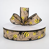 PerpetualRibbons Spring 1.5 or 2.5 Inch Wired Natural Bumble Bee Ribbon - 5 Yards Wired Natural Ribbon | Perpetual Ribbons