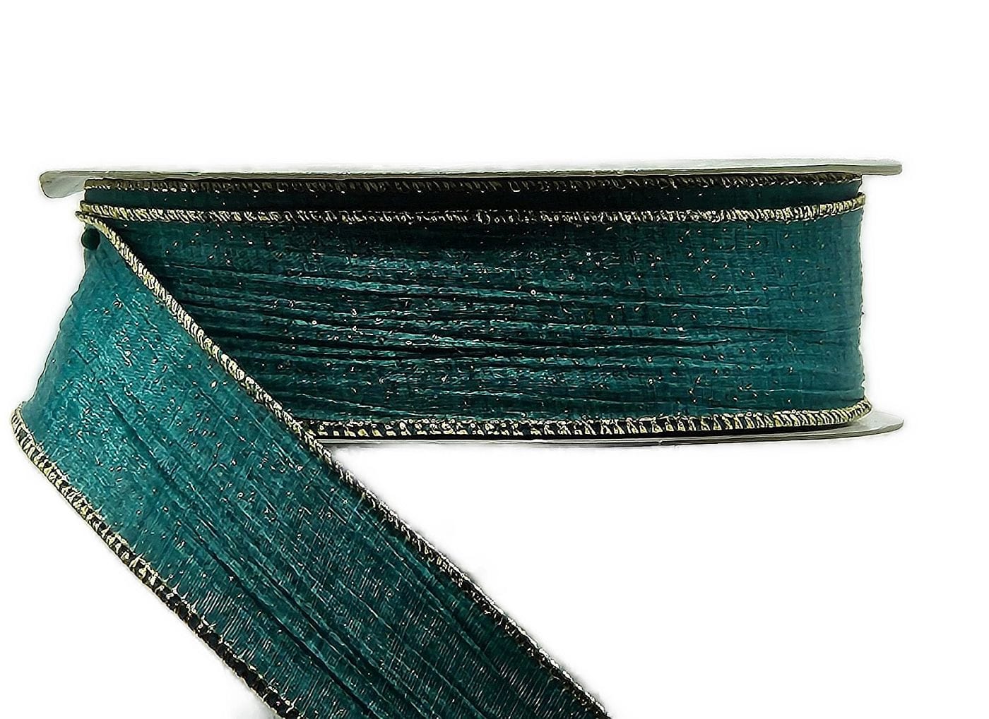 Christmas Ribbon, Teal Green Iridescent, 1 1/2 Wide, Wired Edge, 5 YARDS