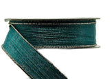 S & C Ribbons 1.5" x 10 Yds Teal Crinckle Ribbon with Gold Glitter Diagonal Stripes, Wired Christmas Ribbon