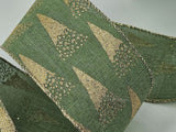 S & C Ribbons Christmas 2.5" x 10 yds Olive Green Ribbon with Gold Glitter Trees, Wired Christmas Ribbon