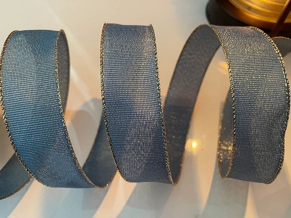 Ruby Ribbon Denim 1.5 x 10 yds Shimmery Faded Denim Christmas Ribbon, Wired Christmas Ri ...