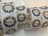 S & C Ribbons Christmas Winter Ribbon 2.5" x 10 yds Cream Linen Ribbon with Glittery "Noel" Wreaths, Wired Christmas Ribbons Ribbon
