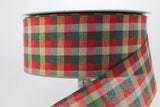 S & C Ribbons Christmas Winter Ribbon 2.5" x 10 yds Green, Red & Cream Tradional Christmas Check Ribbon (with a twist), Wired Christmas Ribbon
