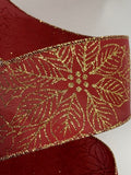 S & C Ribbons Christmas Winter Ribbon 2.5" x 10 yds Scarlet Red Satin Ribbon with Gold Glitter Poinsettias, Wired Christmas Ribbon
