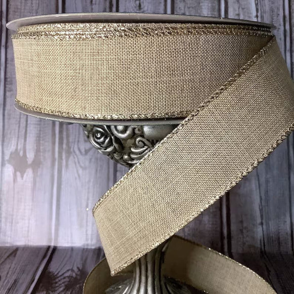 1.5 x 10 yds Light Natural Linen Ribbon with Gold Edges, Wired Christ –  Perpetual Ribbons