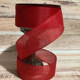 S & C Ribbons Christmas Winter Ribbon Copy of 2.5" x 10 yds Scarlet Red Satin Ribbon with Gold Flourish, Wired Christmas Ribbon