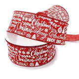 S & C Ribbons Christmas Words 2.5" x 10 yds Red Satin Ribbon with White Christmas Greetings, Wired Christmas Ribbon