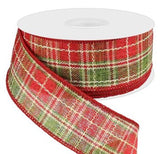 CBI Autumn 1.5 1.5 or 2.5 inch Cranberry, Red & Green  Plaid Canvas Ribbon - 10 Yards