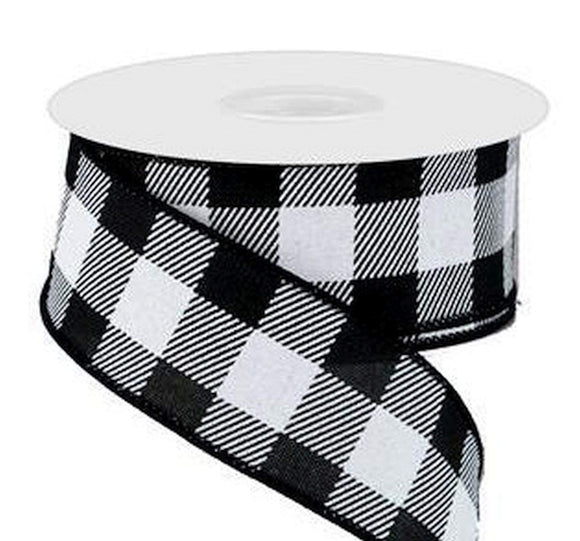 CBI Checks 10 Yards Wired Check Ribbon - 1.5 inch Black & White Canvas Buffalo Check Ribbon