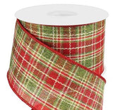 CBI Autumn 2.5 1.5 or 2.5 inch Cranberry, Red & Green  Plaid Canvas Ribbon - 10 Yards