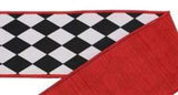 CBI Dupioni 2.5 inch Black & White Harlequin Dupioni Ribbon with Red Fused Back- Faux Silk Ribbon - 10 Yards 10 Yards Wired Dupioni Ribbon | Perpetual Ribbons