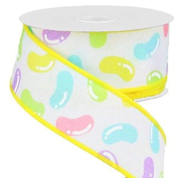 CBI Easter Wired Easter Ribbon - 1.5 inch Jelly Bean Ribbon - White Canvas Ribbon with Assorted Colored Jelly Beans - 10 Yards