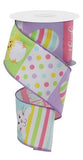 CBI Easter Wired Easter Ribbon - 2.5 inch Easter Block Ribbon with Baby Chicks  / Bunnies / Dots / Stripes - 10 Yards 10 Yards