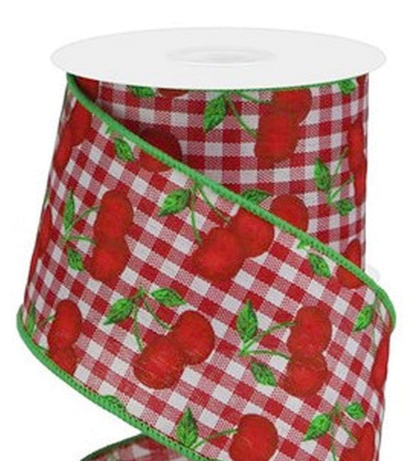 Wired Strawberry Ribbon - 2.5 inch Natural Canvas Ribbon with Bright Red  Strawberries, Green Leaves & White Flowers - 10 Yards