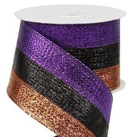 CBI Halloween 2.5 inch Purple, Black & Copper Glitter Tri Stripe Halloween Ribbon - 10 Yards