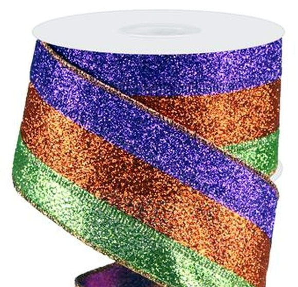 CBI Halloween 2.5 inch Tri Stripe Glitter Ribbon - 10 Yards