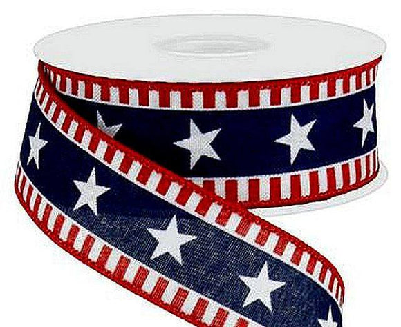 CBI Patriotic Ribbon 1.5 inch Stars & Stripes on Canvas Type Ribbon