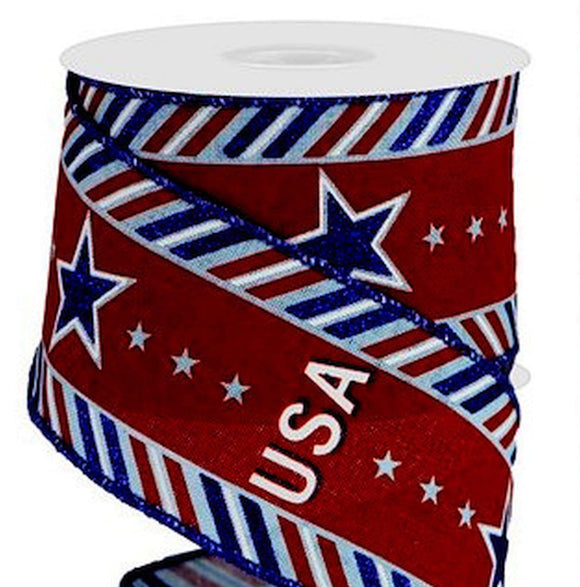 Offray Wired Edge Ribbon 1 1/2x9' Patriotic Stars