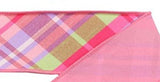 CBI Plaid 2.5 inch Spring Diagonal Plaid Dupioni Ribbon - Pink, Lavender & Spring Green - Designer Dupioni - 10 Yards