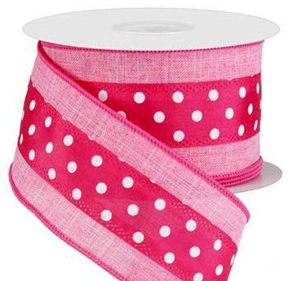 CBI Polka Dot 2.5 inch Light Pink Canvas Ribbon with Pink Satin White Polka Dots  - 10 Yards