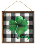 CBI Signs Black & White Gingham Background with a Lucky Shamrock on 10" MDF Sign - (Cable Tie Mounts, Cable Ties & Screws)