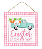 CBI Signs "EASTER IS ON ITS WAY" Sign - 10" Pink and White Gingham MDF Sign