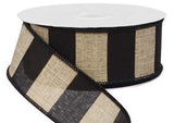 CBI Stripes 1.5 1.5 or 2.5 inch Black & Tan Wide Striped Canvas Ribbon with Thick Black Threaded Wired Edges - 10 Yards 1.5 or 2.5 inch Black & Tan Wide Striped Wired Ribbon | Perpetual Ribbons