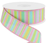 CBI Stripes 1.5 1.5 or 2.5 inch Pink, Lime Green, Yellow, Light Blue & Lavender Stripe Ribbon -  Wired Spring / Easter Ribbon -10 Yards