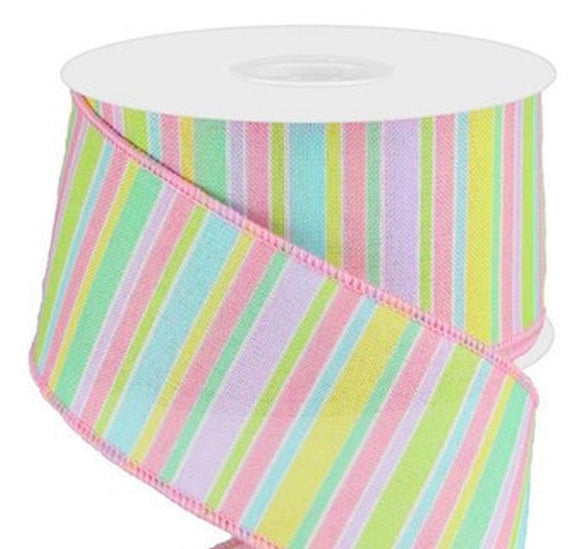 CBI Stripes 2.5 1.5 or 2.5 inch Pink, Lime Green, Yellow, Light Blue & Lavender Stripe Ribbon -  Wired Spring / Easter Ribbon -10 Yards