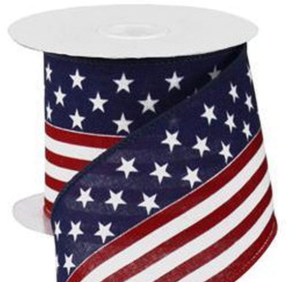 Craig Bachman Imports Patriotic Ribbon 2.5 inch White & Blue American Flag Canvas Ribbon - 10 Yards 10 Yards Wired Patriotic Ribbon | Perpetual Ribbons