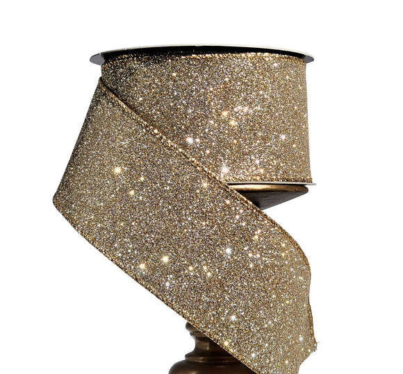 d.stevens Christmas Glitter d.stevens 2.5 inch Gold / Silver Vintage Glitter Mix  - Glitter Christmas Ribbon - 10 Yards