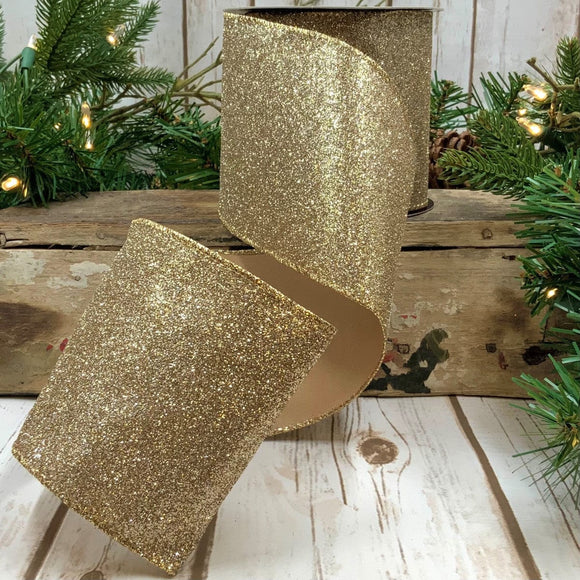 d.stevens Christmas Glitter d.stevens 4 inch Gold / Silver Vintage Glitter Mix  - Glitter Christmas Ribbon - 10 Yards