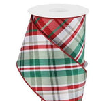 d.stevens Christmas Plaid 4" Diagonal Plaid Ribbon with Red Back - Red, Emerald Green, Sage White Plaid - 10 Yards 10 Yards Wired Dupioni Ribbon | Perpetual Ribbons
