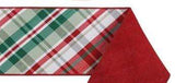 d.stevens Christmas Plaid 4" Diagonal Plaid Ribbon with Red Back - Red, Emerald Green, Sage White Plaid - 10 Yards 10 Yards Wired Dupioni Ribbon | Perpetual Ribbons