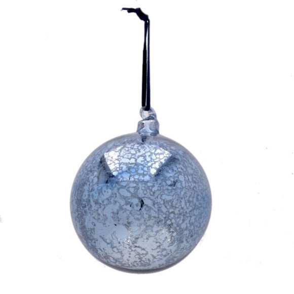 d.stevens Seasonal & Holiday Decorations d.stevens 100mm Delft Blue Mercury Glass Ball Ornament with a Hand Blown Top