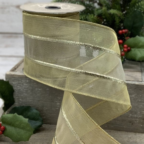 d.stevens Solids d.stevens 4 inch Gold Tissue Silk with Glitter Stripes - Beautiful Designer Silk Ribbon - 10 Yards