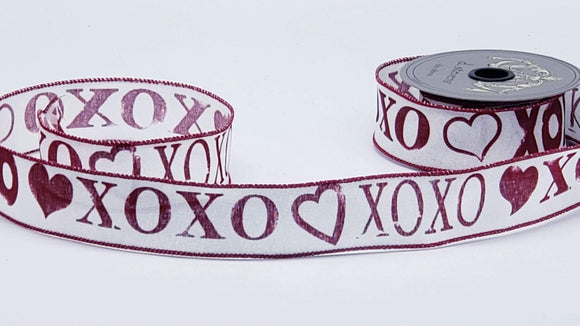 2.5 x 12' Valentine's Day Glitter Hearts Linen Ribbon - Valentine's Day Ribbons & Bows - Seasons & Occasions