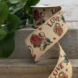 d.stevens Valentine's Day d.stevens 2.5" Heart Tattoo Valentines Day or Everyday Natural Canvas Ribbon - 10 Yards