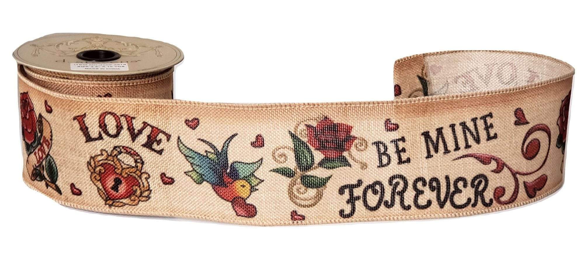d.stevens 2.5 Heart Tattoo Valentines Day or Everyday Natural Canvas Ribbon - 10 Yards
