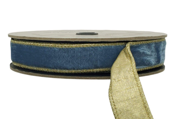 Moody Blue 1 inch, d Stevens velvet ribbon - 10 yards, wired