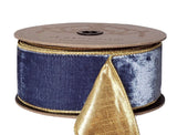 d.stevens Velvet d.stevens 2.5" Dusty Blue Velvet Ribbon with Gold Edges & Back - 10 Yards