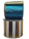 Farrisilk Christmas Solids 4 inch Metallic Turquoise & Gold Farrisilk Christmas Ribbon - 10 Yards