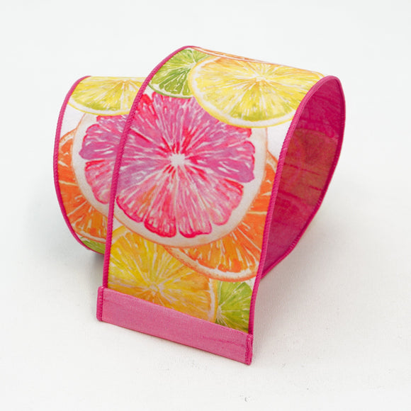 Farrisilk Ribbons & Trim Farrisilk 4'' Vibrant Citrus Print on Heavy Canvas Ribbon -  Designer Spring Ribbon - 10 Yards