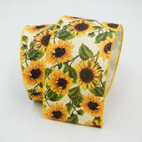 Farrisilk Ribbons & Trim Farrisilk Marigold Sunflowers on 2.5" Cream Canvas Ribbon - Designer Spring Ribbon - 10 Yards